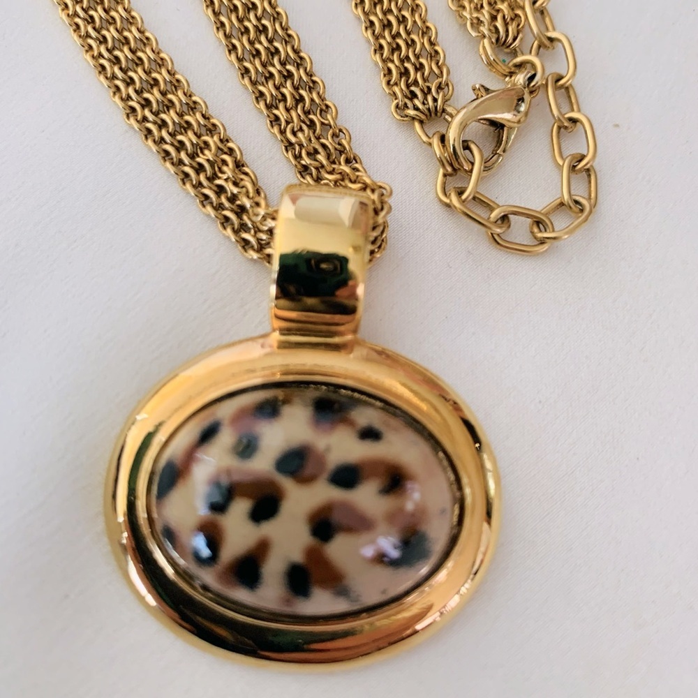 Elegant Gold Plated Lamp Works Leopard Print Pendant Multi Chain Necklace